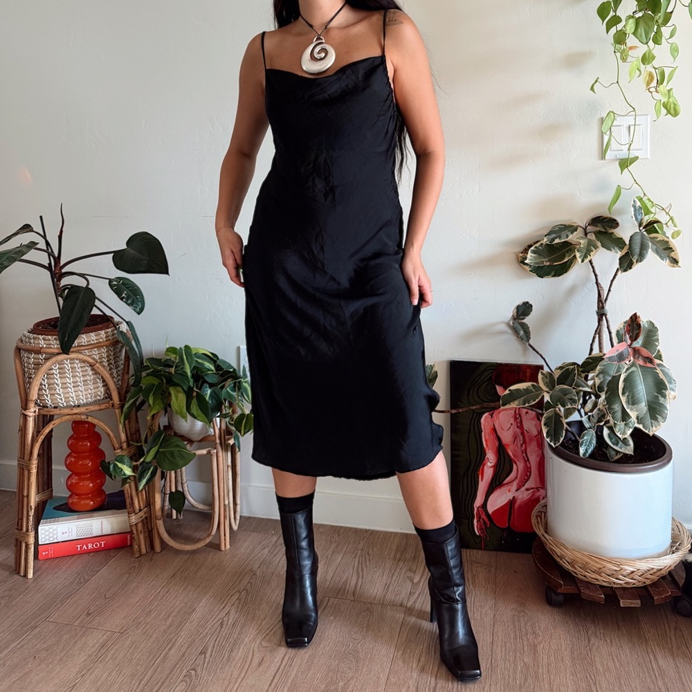 zara black satin slip dress whimsygoth cowl neck midi dress